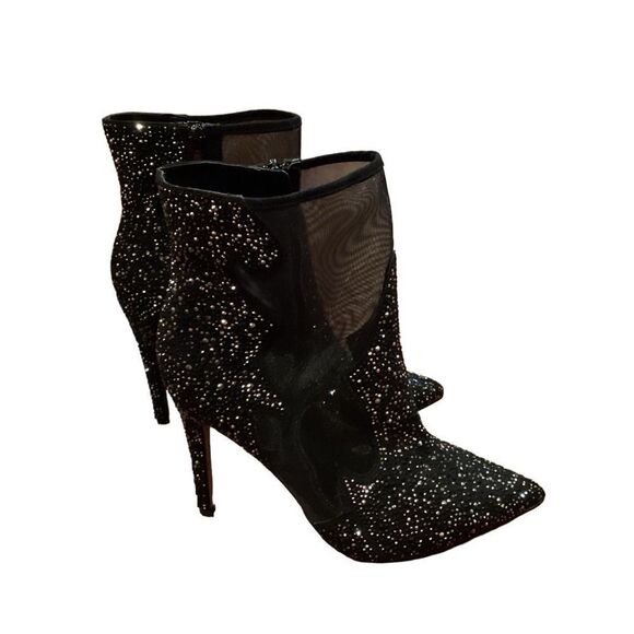 Express Black Sheer Mesh Panels Rhinestone Pointed Toe Stiletto Zip-Up Size 10 - Picture 6 of 15